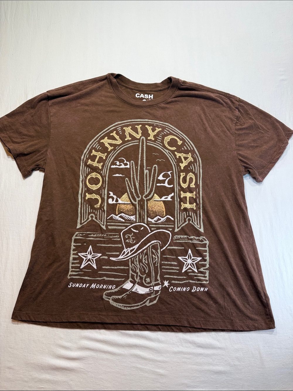Johnny Cash Graphic Tee in Dark Brown western cowboy soft